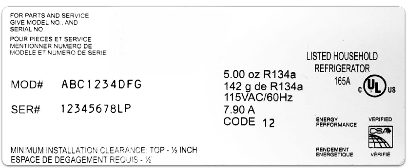 A sample model number label.